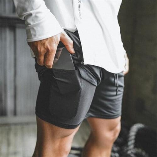 Mens 2 in 1 Fitness Running Shorts Men Sports Gym Shorts Camouflage Quick Drying Training Joggers Short Pants Security Pockets