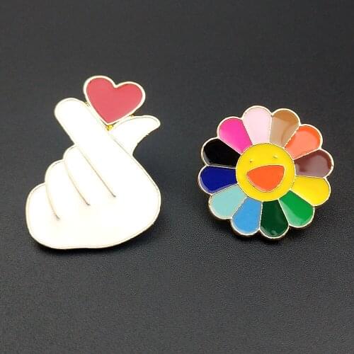 Than heart Enamel Cartoon Pins Brooches Badges Bags Metal Pin Gifts For Friend Sun Flower Jewelry Brooch DIY Clothes Backpack