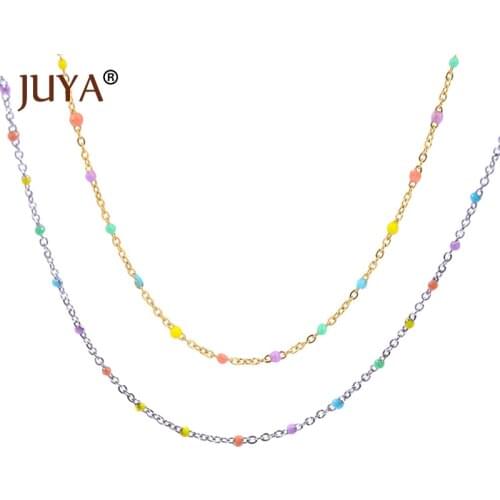 JUYA Rainbow Chain Necklace Simple Delicate Choker Trendy Women Girls Jewelry Various Colors Coated Interval Beaded Necklace