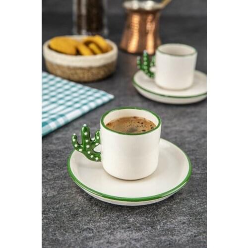 Cactus Handmade ceramic Turkish coffee, Espresso cup Green 2 Pieces, Gift 2 personality cup