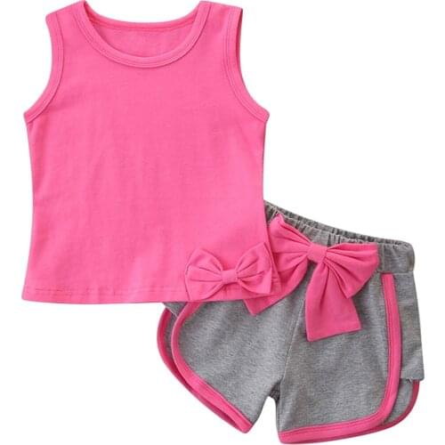 Baby Girls Clothes Set, Solid Color Sleeveless O-neck Vest + Contrast Color Side Split Short Pants