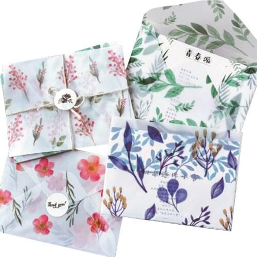 25packs/lot Four Styles Flower Sulfuric Acid Paper Envelope Vintage Watercolor Oil Painting Handmade Envelope 15*10cm Party Gift
