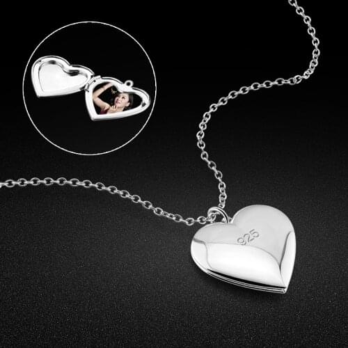 Creative jewelry 925 sterling silver material rose gold heart-shaped photo box pendant necklace can put photo pendant lady chain
