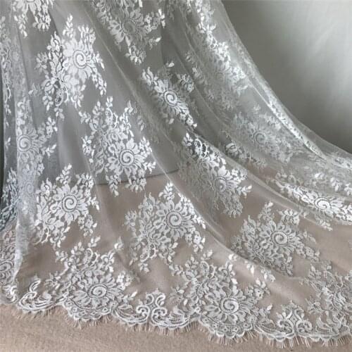 3m Long Ivory Floral Embroidered Chantilly French Lace Fabric Eyelash Lace Fabric DIY Handmade Sewing Material Costume Design
