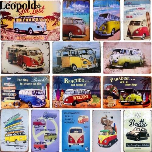 Metal Tin Plate Beach Tin Poster Car Oil Letters Vintage Brand Plate Cafe Bar Garage Home Decoration Wall Decoration 20X30Cm