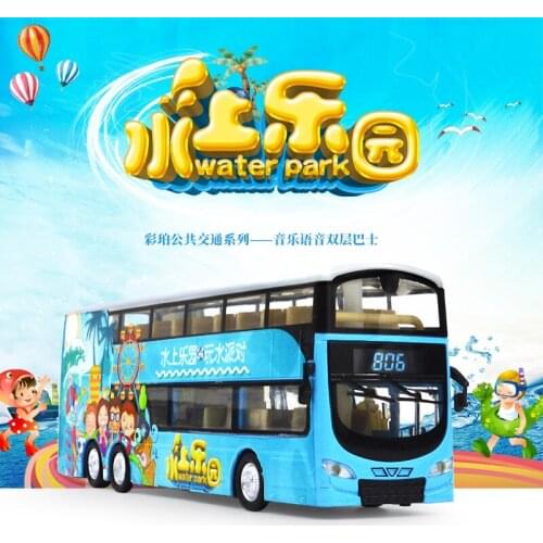 1:76 high simulation capped double-decker sightseeing bus bus voice broadcast alloy sound and light pull back toy car model
