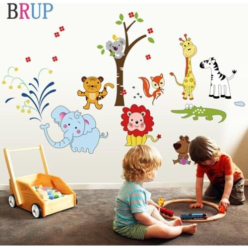 Cartoon Animals Wall Sticker Friendly Elephant Lion Tiger Home Decor for Kids Room Lovely Room Decoration Art Vinyl Wall Decals