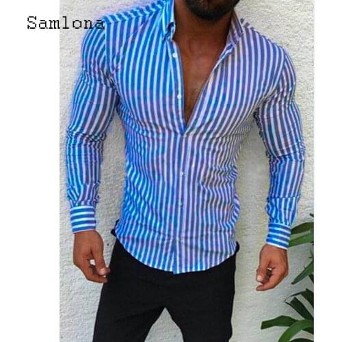 Mens Single Breasted Shirt Long Sleeve Blouse Summer Classic StripesTops Fashion Shirt blusa Sexy Mens Clothing Plus Size S-5XL