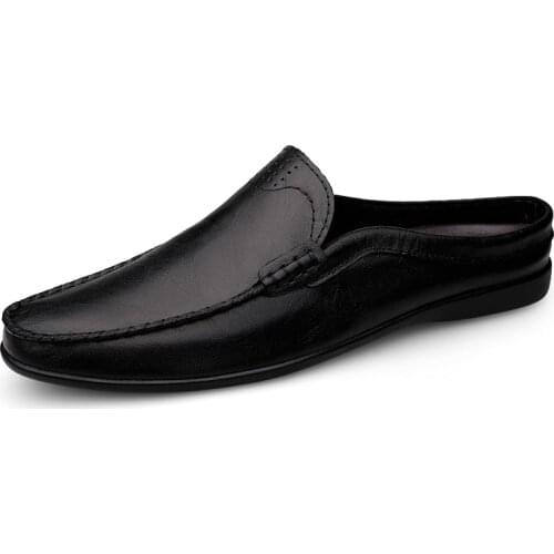 Jumpmore Split Leather Casual Slippers Men Loafers Unisex Lazy Slip On Size 37-45