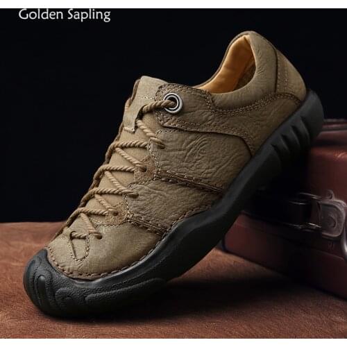 Golden Sapling Vintage Loafers Retro Mens Casual Shoes Breathable Genuine Leather Tactical Shoes Classics Men Leisure Footwear