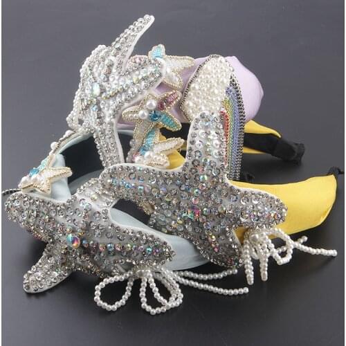 New Baroque inlaid rhinestones Neptune pearl fringed hair band for ladies catwalk travel hair accessories 899