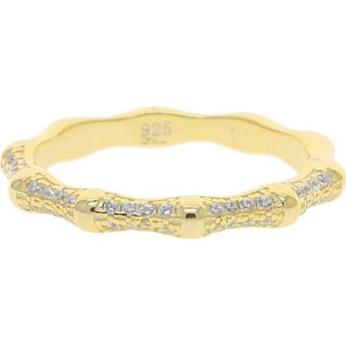 New arrived gold color stack finger ring with cz paved for women 925 sterling silver bamboo shape band rings drop ship jewelry