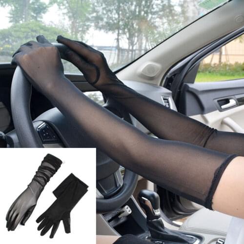 Summer Women Ultra-Thin Long Driving Cycling Sexy Black Sunscreen Gloves Elegant Female Anti-Uv Elasticity Lace Mesh Gloves