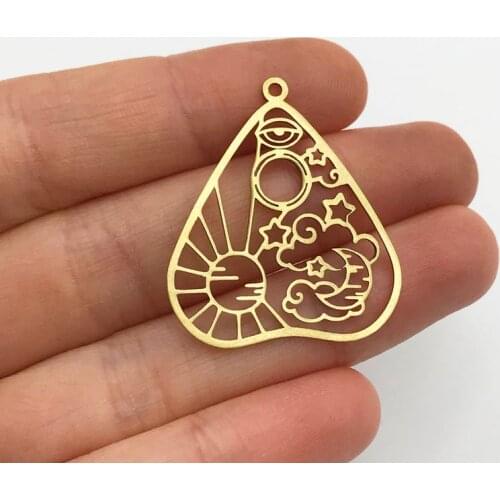 2pcs Raw Brass Heart Celestial Charm Pendant, Sun Moon Stars Eye Charm, Celestial Earring Charms, Laser Cut Jewelry Supplies