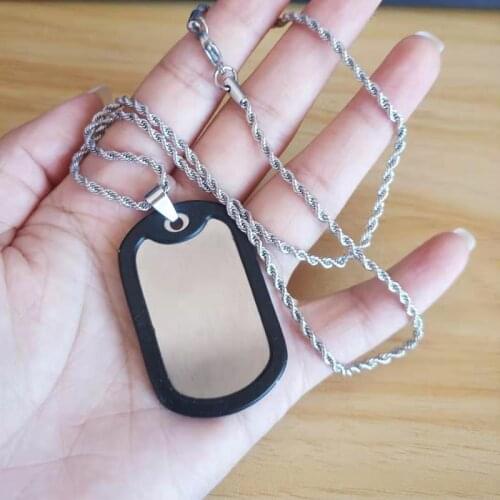 Military Army Dog Tag Pendant 50cm Necklace Stainless Steel 45x27x1.6mm Brush Blank Charm with Rubber Silencer Men Necklaces