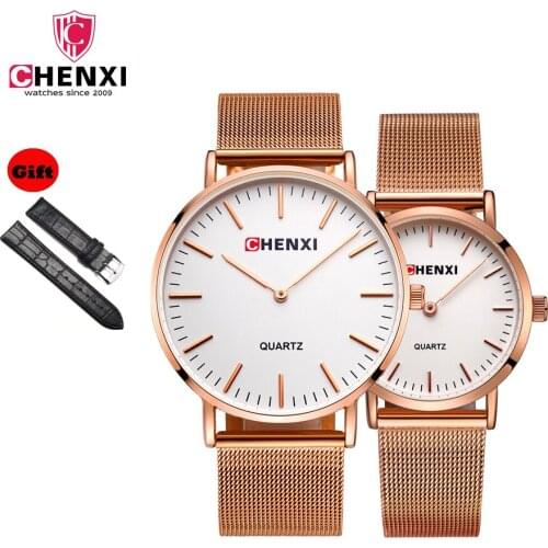 CHENXI Casual Dress Golden Metal Mesh Stainless Steel Belt Luxury Wristwatch Mens Women Quartz Watches Unique Mens Gifts