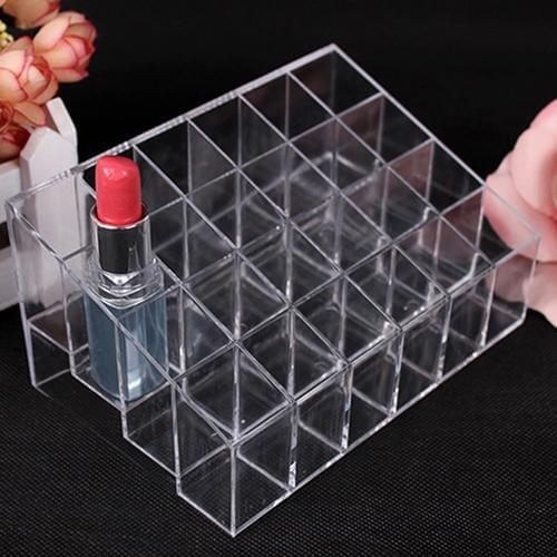 Clear Acrylic 24 Lipstick Holder Display Stand Cosmetic Organizer Makeup Case Box