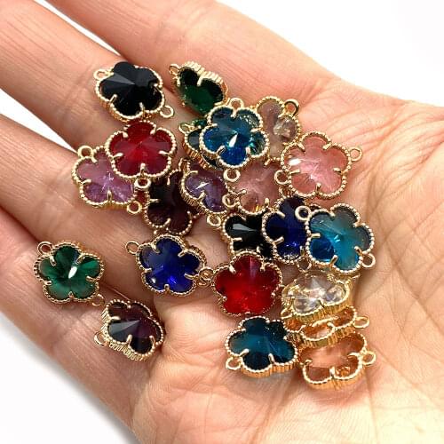 Gold-plated Flower Transparent Crystal Pendant Connector 11mm10PCS Ladies Wedding Fashion DIY Necklace Bracelet Accessory