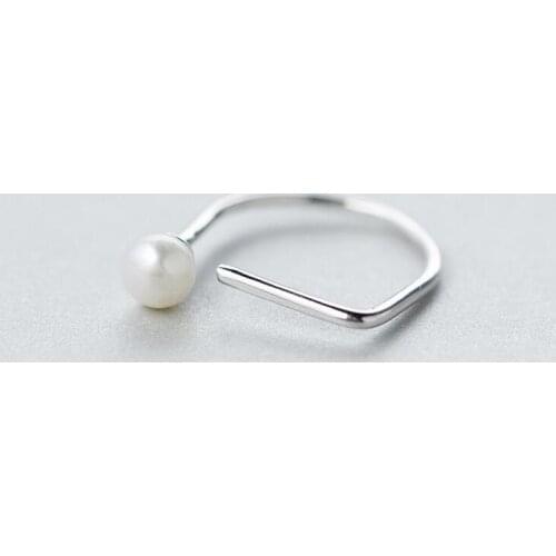 Real. 925-Sterling-Silver Jewelry Adjustable Geometric with freshwater pearl Ring GTLJ1068