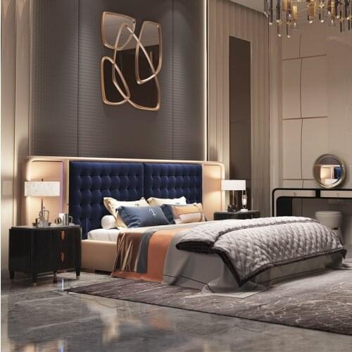 Italian luxury postmodern minimalist frosted leather bed 1.5m master bedroom 1.8m double bed LK-C320