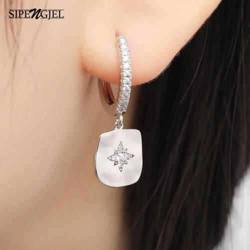 Fashion Cubic Zirconia Star Glossy hoop Earrings gold and silver color Hoop Earrings For Women Jewelry