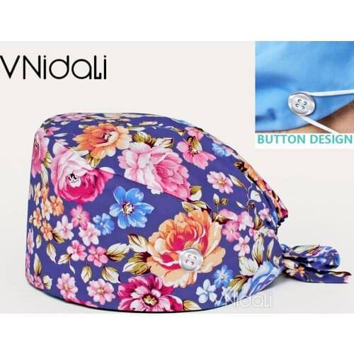 With buttons nursing Hats Cotton scrub cap long hair Pet Veterinary hat sweat-absorbent Cap wholesale Laboratory work caps