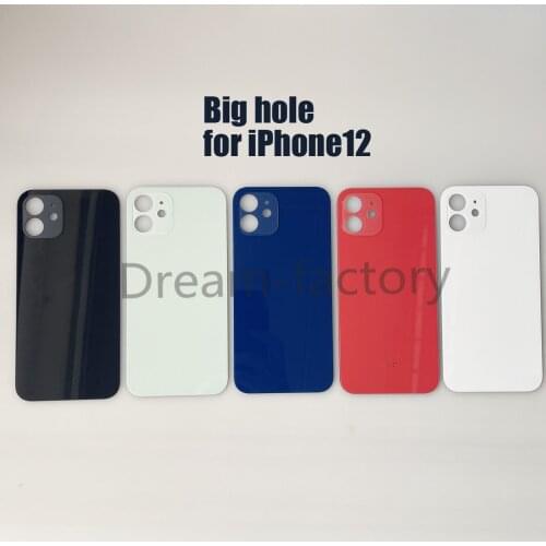 5PCS Big Hole Back Battery Door Back Glass Cover Battery Cover with Tape Adhesive Replacement for iPhone 12 Mini 12 Pro Max
