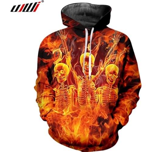 UJWI 3D Printed Funny Dance Flame Skulls Sweatshirt Winter Loose Sports Man Hoodies Hip Hop Mens Oversized 5XL Pullover