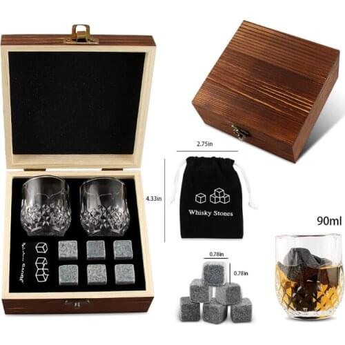 Whiskey Glass Set with 6 Pcs Whiskey Bourbon Chilling Stones in Wooden Box Fathers Day Christmas Birthday Anniversary for