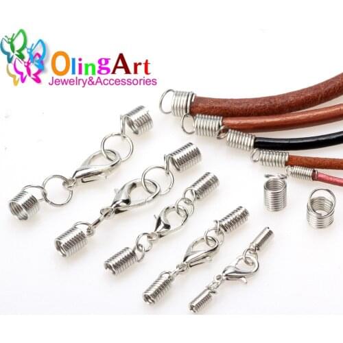 Inside 2/2.2/2.5/3/4/5.5MM Leather Cord Spring Clip Bracelet Necklace Crimps End Lobster Clasp Fastener DIY Jewelry Making