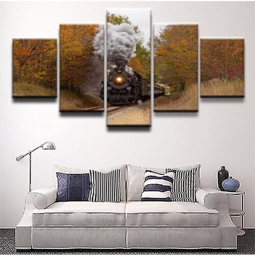 Wall Art Canvas Painting 5 Panel Printed Fall Train Poster Home Decor For Living Room Modular Picture Modern Artwork