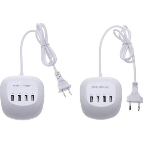White 4 Port USB Charging Station Quik Charge 5V 1A / 2.4A Fast Charger Universal Adapter AC Power Cable for iPhone iPad Xiaomi