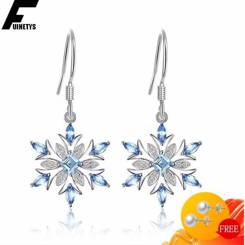 Bali Jelry Fashion 925 Silver Women Earring Jewelry Accessory Snowflake Shape Sapphire Zircon Gemstone Drop Earrings for Wedding