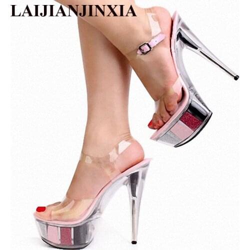 LAIJIANJINXIA Sexy 15CM High Heels Transparen Platform Sexy Open Toe Sandals Nightclub Shoes Party Show Women Dance Shoes