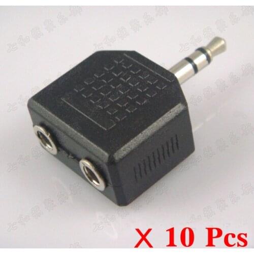 10 Pcs 3.5mm Stereo Plug Male To 2 x 3.5mm Female Jack Audio Adapter for guitar (ZJT-1X-2X-10)