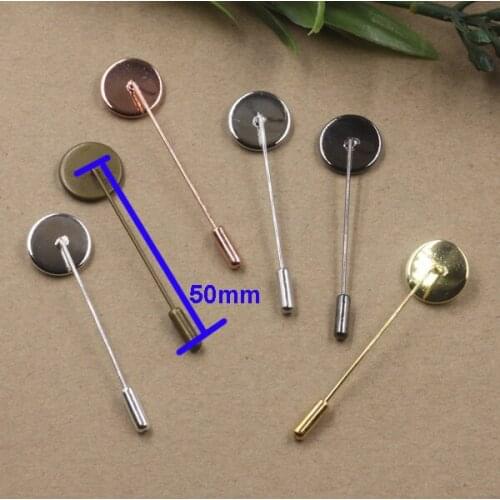 100pcs/lot 10mm round Mold plate cabochon blank tray long brooch lapel pin diy 50mm long stick pin safty lapel pin brooch