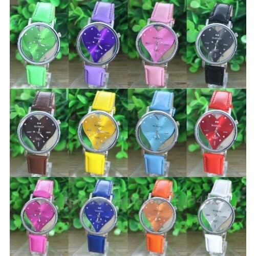100pcs/lot No Number Heart Scale Women Watches Factory Price Student Relojes Hombre PU Leather Belt Fashion Quartz Watches