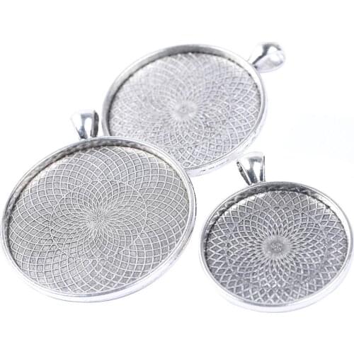 5pcs 30mm 35mm 40mm cabochon trays antique silver blank pendant base settings diy craft jewelry making findings