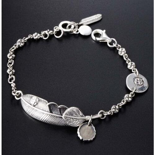 MeibaPJ Real S925 Sterling Silver Vintage Eagle Feather Lovers Bracelet Exquisite Commemorate Party Jewelry