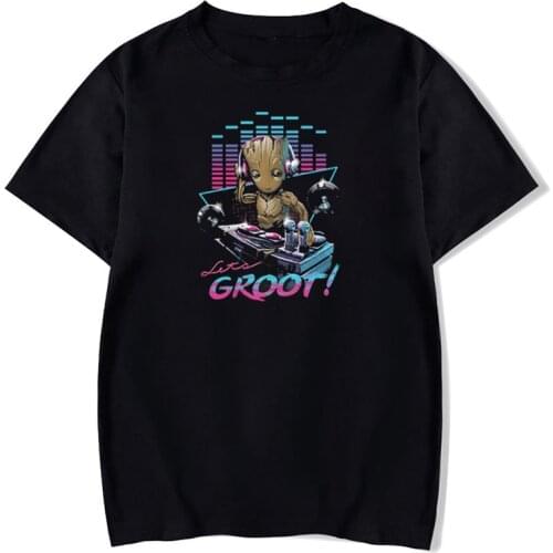 I Am Groot Cartoon Printed T-shirt Cyberpunk Style Groot DJ Graphic Tops Summer Women Men Casual Streetwear Camisetas Mujer Tee