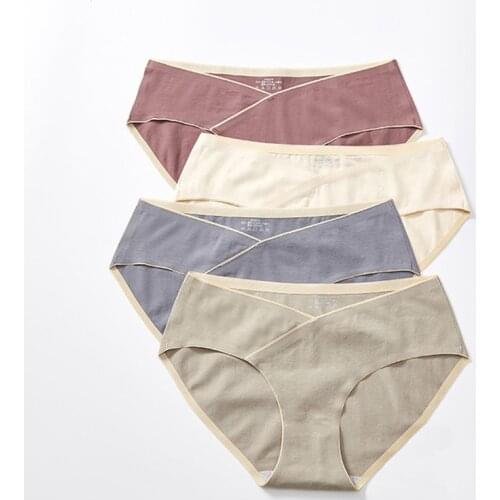 V Type Rib Stretch Cotton Maternity Panties With Lace Low Waist Belly Underwear Clothes For Pregnant Women Pregnancy Briefs