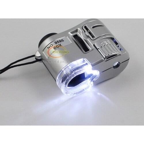 By dhl 50pcs Magnifier Led New Mini 60X Pocket Microscope Jewelry Magnifier Loupe Glass LED UV Light