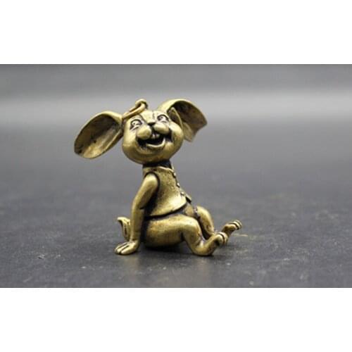 Mini ) Delicate Interesting Chinese Old-style Brass Carved Cute Rabbit Auspicious Statue
