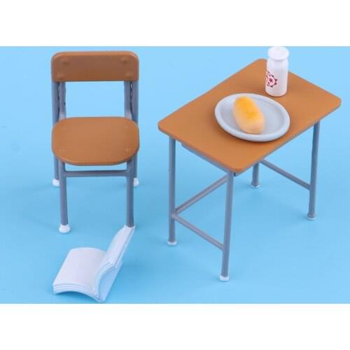 Miniature Desk Chair Food Book Set For Action Figure Doll Furniture Accs