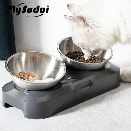 Anti Vomit Raised Cat Bowl Stainless Steel Double Bowls And Drinkers Small Dog Feeder Drinking Food Dispenser Cat Accessories