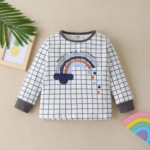 Fashion Clothes Toddler Girl Fall Clothes Plaid Rainbow Print Long Sleeve T-shirt Tops Cotton Baby Boy Clothes Kids Clothes 1-6Y