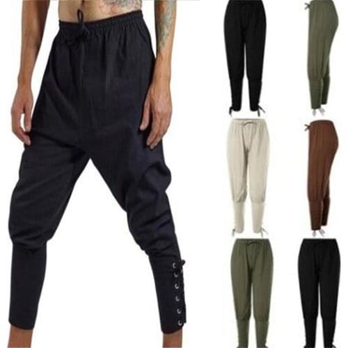 Men Medieval Trousers Cosplay Costume Pirate Viking Renaissance Leg Bandage Loose Pant Halloween Costumes for Mans Adult Pants