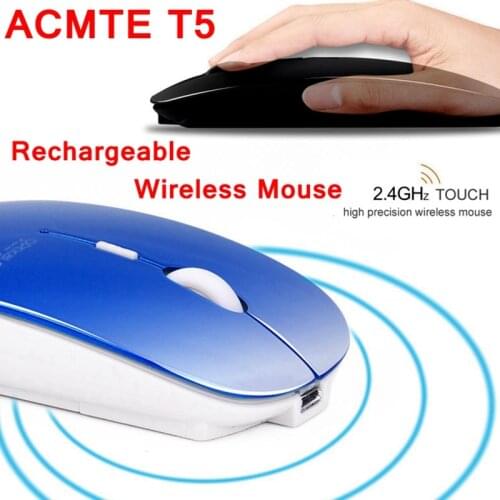 ACTME T5 Slient Rechargeable utra-slim Wireless mouse 2.4G 2400DPI computer game mouse power saving Li-ion battery installed