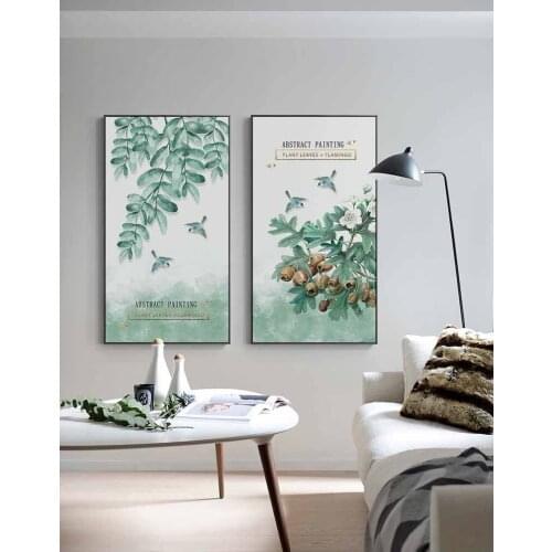 Watercolor Leaves Wall Art Canvas Painting Green Style Plant Bird Nordic Posters and Prints Decorative Picture Modern Home Decor