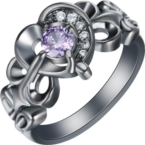 Romentic Heart love ring in CZ zircon Wedding Ring Black gold-color purple Crystal wedding 2016 new Vintage jewelry